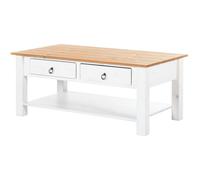Ines - Table Basse Avec 2 Tiroirs En Pin Blanc Et Miel