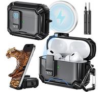 Inesore Compatible avec AirPods Pro 2e/1ère génération avec support de téléphone et kit de nettoyage, compatible avec Magsafe, verrouillage automatique magnétique pour iPod Pro (câble USB-C/Lightning)