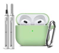 Inesore Compatible with Airpods 3rd Case Cover, Silicone Protective Case for Apple AirPods 3rd Generation with Keychain and Cleaner Pen, for Women Men (Pastel Green)