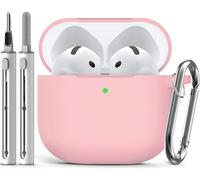 Inesore Compatible with Airpods 4 Case Cover, Silicone Protective Case for Apple Airpods 4 Active Noise Cancellation, Support Wireless Charging and Front LED Visible, with Cleaner Pen, Pink