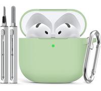 Inesore Compatible with AirPods 4 Case with Cleaning Kit, Silicone Protective Case Cover for Apple AirPod 4 (2024/ANC), Unisex Design - Light Green-A