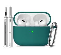 Inesore Compatible with Airpods Pro 2nd/1st Case Cover,Silicone Protective Case for Apple Airpods Pro 2nd/1st Generation Charging Case with Keychain and Cleaner Pen,for Women Men(Deep Green)
