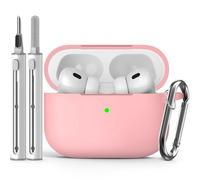 Inesore Compatible with Airpods Pro 2nd/1st Case Cover, Silicone Protective Case for Apple Airpods Pro 2nd/1st Generation Charging Case with Keychain and Cleaner Pen, for Women Men(Pink)