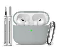 Inesore Compatible with Airpods Pro 2nd/1st Case Cover,Silicone Protective Case for Apple Airpods Pro 2nd/1st Generation Charging Case with Keychain and Cleaner Pen,for Women Men(Light Grey)