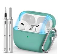 Inesore Compatible with AirPods Pro 2nd/1st Case with Cleaning Kit, Silicone Protective Case Cover for Apple Air Pods Pro(2019/2022/2023), Magnetic Lid Lock Design - Green