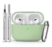 Inesore Compatible with AirPods Pro 2nd/1st Case with Cleaning Kit, Silicone Protective Case Cover for Apple Air Pods Pro(2019/2022/2023), Unisex Design - Light Green-A