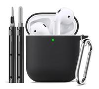 Inesore Compatible with AirpodsCase Cover, Soft Silicone Protective Case for Apple AirPods 2nd/1st Generation Charging Case with Keychain and Cleaner Pen, for Women Men-Black