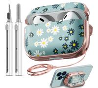 Inesore Coque pour Airpods Pro 2e génération avec verrouillage, marguerites et fleurs mignonnes pour filles et femmes avec porte-clés pour AirPods Pro (USB-C 2023/Lightning 2022/2019), vert