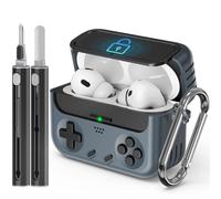 Inesore Coque pour Airpods Pro avec verrou de sécurité et kit de nettoyage, compatible avec AirPods Pro et Airpods Pro 2e génération, design classique de console de jeu portable en TPU robuste (noir)