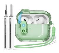 Inesore Étui transparent en un clic pour AirPods Pro 2e génération avec kit de nettoyage, interrupteur de verrouillage de sécurité compatible avec Airpod Pro et Airpod Pro 2 (vert)