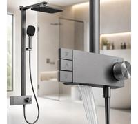 INEX EUROPA Colonne de douche haut de gamme en acier inoxydable, garantie 10 ans - Colonne de douche carrée effet pluie avec 3 modes de fonctionnement - Tour de douche de 137 cm en noir et gris titane