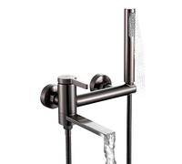 INEX Europa Robinet de baignoire et douche à levier unique, Modèle ED 5555 BS Gry. Comprend une pomme de douche cylindrique à main, un tuyau flexible de 175 cm et un support rotatif intégré.