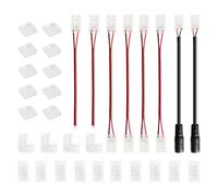 iNextStation 32 Pièces 8mm 2-PIN Connecteurs sans Soudure pour Bande LED COB, 10 Connecteurs sans Espace, 6 Connecteurs avec Câblé, 2 DC-Connecteurs, 4 L-Forme Connecteurs, 10 Clips de Fixatio