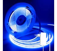 iNextStation 5M Ruban LED Bleu, 12V COB Bande LED Dimmable 3000K, CRI93+, Decoupable Autocollante Bandeau Lumineuse pour Chambre Cuisin Armoire TV Rétroéclairage Bar Pâques Déco, avec Adaptateur