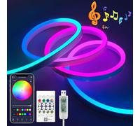 iNextStation Bande lumineuse LED RVB + IC de 5 m, USB à changement de couleur, contrôle avec application à distance, synchronisation de la musique, étanche, corde néon flexible pour chambre à coucher