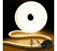 iNextStation Ruban LED Néon 5M Blanc Chaud, 12V Néon Bande LED Lumineuse Flexible, Inclus Adaptateur Secteur, Etanches IP65, pour Chambre, Cuisine, Fête, Bar Décoration