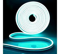 iNextStation Ruban LED Néon 5M Bleu Glace, 12V Néon Bande LED Lumineuse IP65 Etanche Silicone Découpable Flexible Néon Lumière pour Chambre, Fête, Bar, Cuisine Décoration (Sans Adaptateur Secteur)