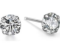 INF 1 paire de boucles d'oreilles en zircon à quatre griffes avec bouchons d'oreille Argent