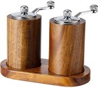 INF 2 Moulins à Poivre Manuels Rétro avec Base en Bois d'Acacia