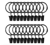 INF 20 pièces Anneaux à Rideaux 38 mm avec Clips Anneau de Rideau en métal Anneaux de Suspension pour Rideaux et tringles Anneaux à Rideaux Noirs avec Clips