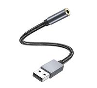 INF Adaptateur Audio USB (mâle) vers 3,5 mm (Femelle) 30 cm, Alliage d'aluminium et Fil de Nylon tressé Adaptateur Casque USB pour Casque, Haut-parleurs