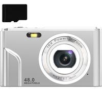 INF Appareil photo numérique 48MP FHD 1080p avec zoom 16x et carte mémoire de 32 Go Argent