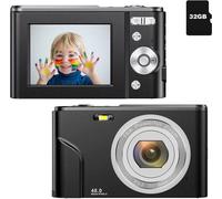 INF Appareil photo numérique 48MP FHD 1080p avec zoom 16x et carte mémoire de 32 Go Le noir
