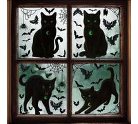 INF Autocollant en verre statique Chat noir et chauve-souris - Lot de 4 décorations d'Halloween