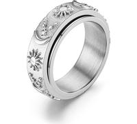 INF Bague anti-stress Lune et Etoile en acier inoxydable Argent 24 mm
