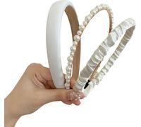 INF Bandeau élégant en perles pour femmes, bandeau pour cheveux, 3 pièces blanc
