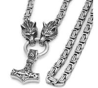 INF Bijoux Viking Collier Marteau de Thor Acier inoxydable Argent