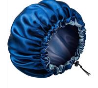 INF Bonnet de nuit en satin double couche avec élastique réglable Bleu marine