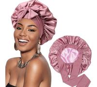 INF Bonnet de nuit en satin double épaisseur avec rubans d'attache