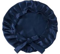 INF Bonnet de nuit pour cheveux longs, 100% soie de mûrier Bleu marine