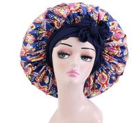 INF Bonnet de Nuit Satiné Imprimé avec Ruban Élastique Réglable - 2 Pièces Bleu marine