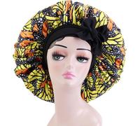 INF Bonnet de Nuit Satiné Imprimé avec Ruban Élastique Réglable - 2 Pièces Jaune