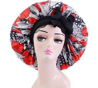 INF Bonnet de Nuit Satiné Imprimé avec Ruban Élastique Réglable - 2 Pièces rouge+noir