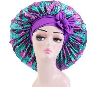 INF Bonnet de Nuit Satiné Imprimé avec Ruban Élastique Réglable - 2 Pièces Vert