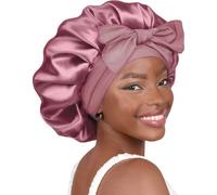 INF Bonnet de sommeil en satin à large bord et nœud, bonnet pour dormir Rouge
