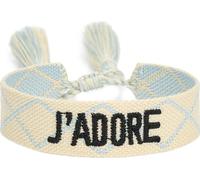 INF Bracelet brodé avec cordon en polyester et pompons réglables Beige+Bleu