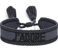 INF Bracelet brodé avec cordon en polyester et pompons réglables Gris