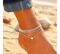 INF Bracelet de cheville avec coeur 4 chaînes en alliage de zinc argent