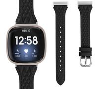 INF Bracelet de montre en cuir véritable pour Fitbit Versa 4 Le noir