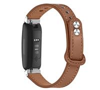 INF Bracelet de montre pour Fitbit Inspire 2 bracelet en cuir véritable marron avec bouton en métal