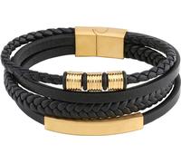 INF Bracelet en corde de cuir tissé multicouche punk en acier inoxydable 19 cm