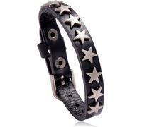 INF Bracelet en cuir avec étoiles Le noir