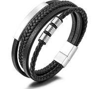 INF Bracelet en cuir tressé multicouche avec boucle en acier inoxydable Argent 20,5 cm