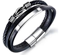 INF Bracelet en cuir tressé pour homme noir
