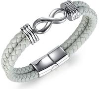 INF Bracelet en cuir tressé vintage breloque infini Gris