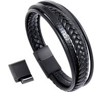 INF Bracelet en cuir tricoté pour homme noir